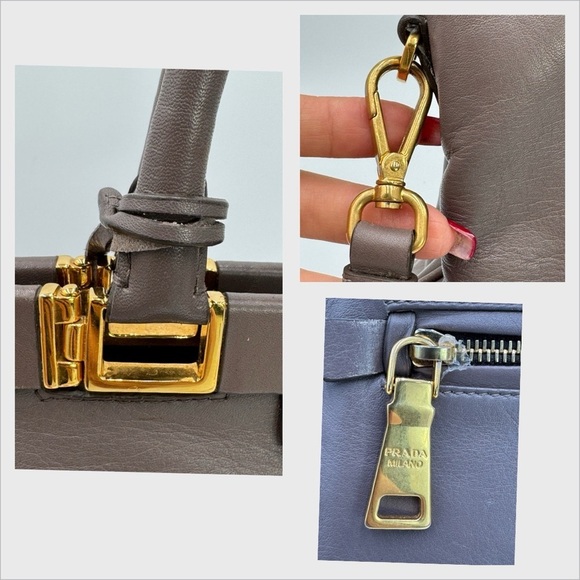 Prada Sughero Soft Calf Leather Large Frame Two Way Bag Taupe+ Lock n Key - Picture 4 of 14